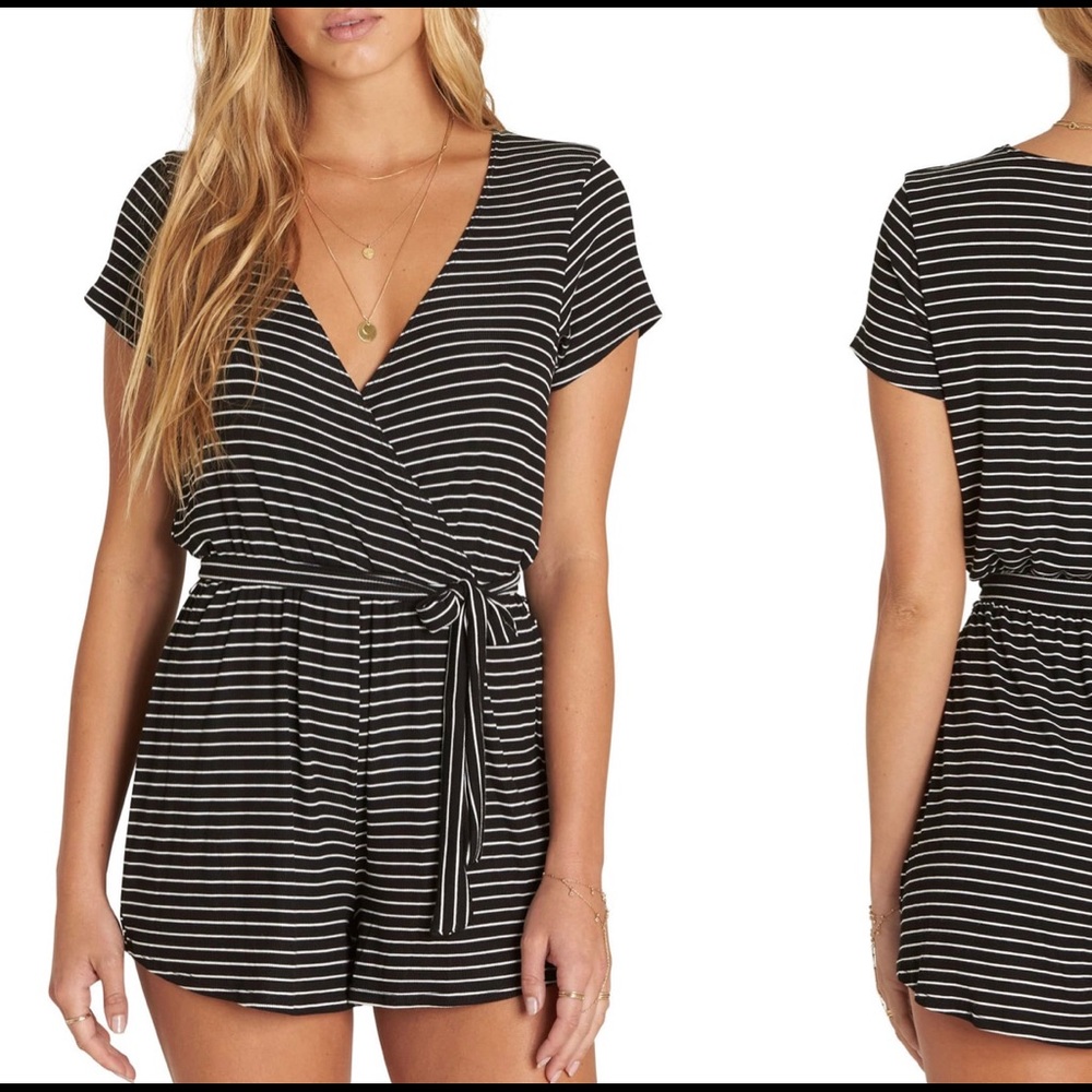 Billabong Black and White Striped Romper In Medium